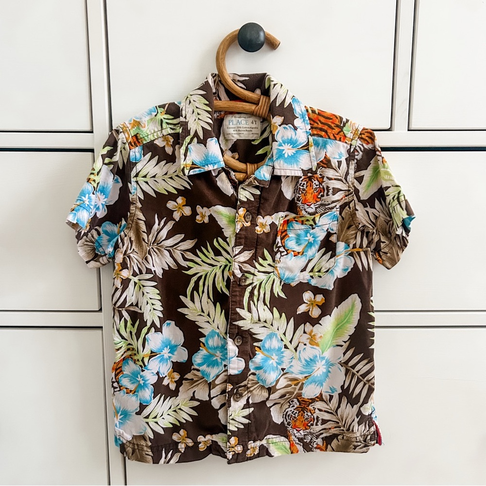 Place Kids' Tropical Floral Shirt - Brown and Blue